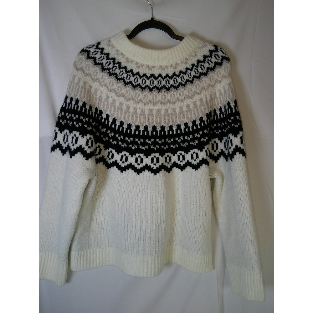 Universal Thread Womens Fair Isle Crewneck Sweater Cream Black Tan Med‎ NWT $30